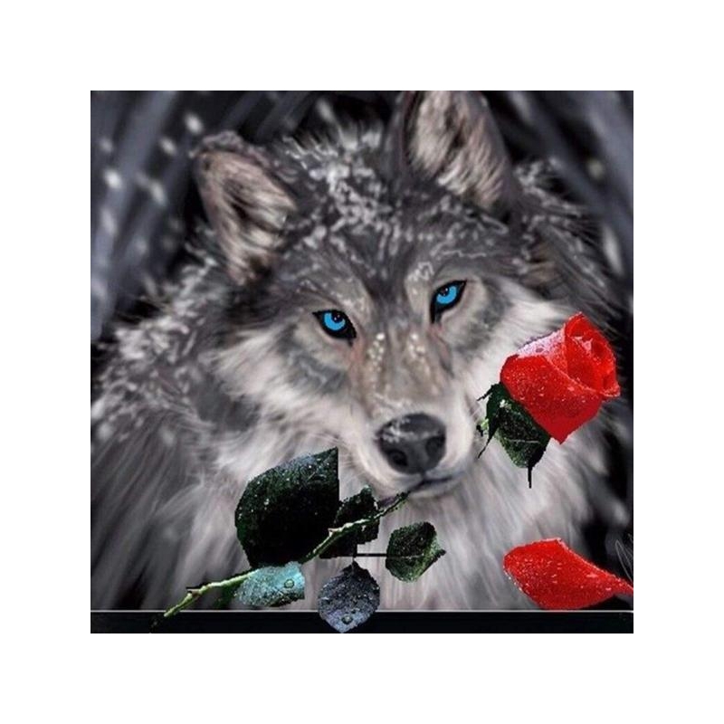 Wolf with a rose (round) 40x40 cm