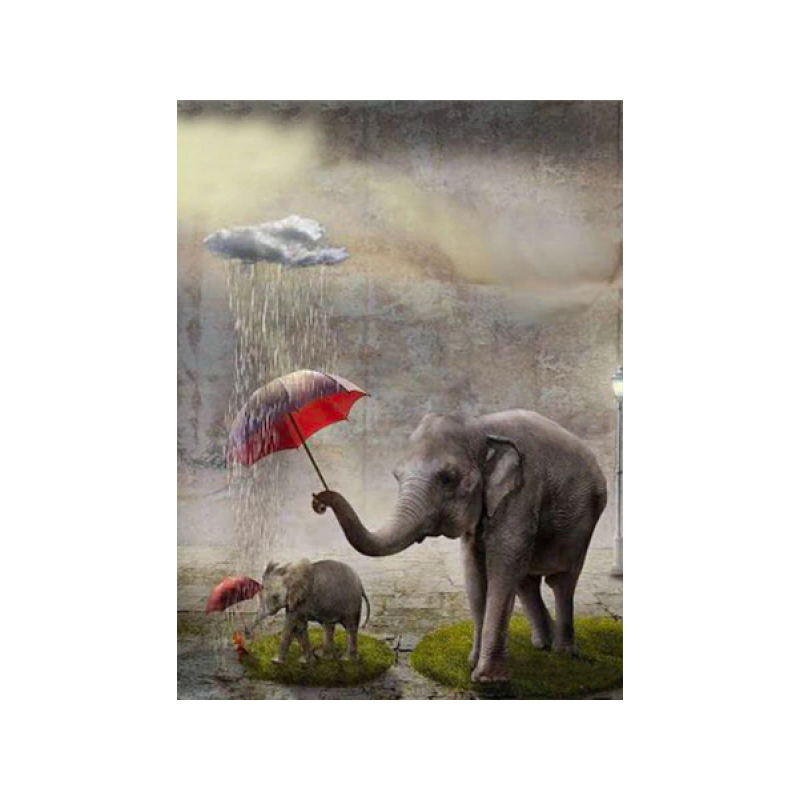 Elephants and raincloud 30x40 cm