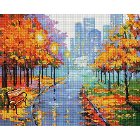 Autumn street-  with frame 40x50 cm