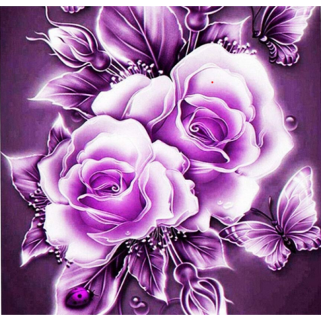 Violetinės rožės su drugeliais 30x30