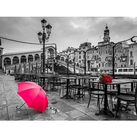 красный зонт на улице 40х30