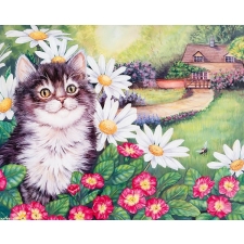 Cat with flowers 40x30 cm