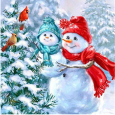Snowman with a spruce tree 25x25 cm